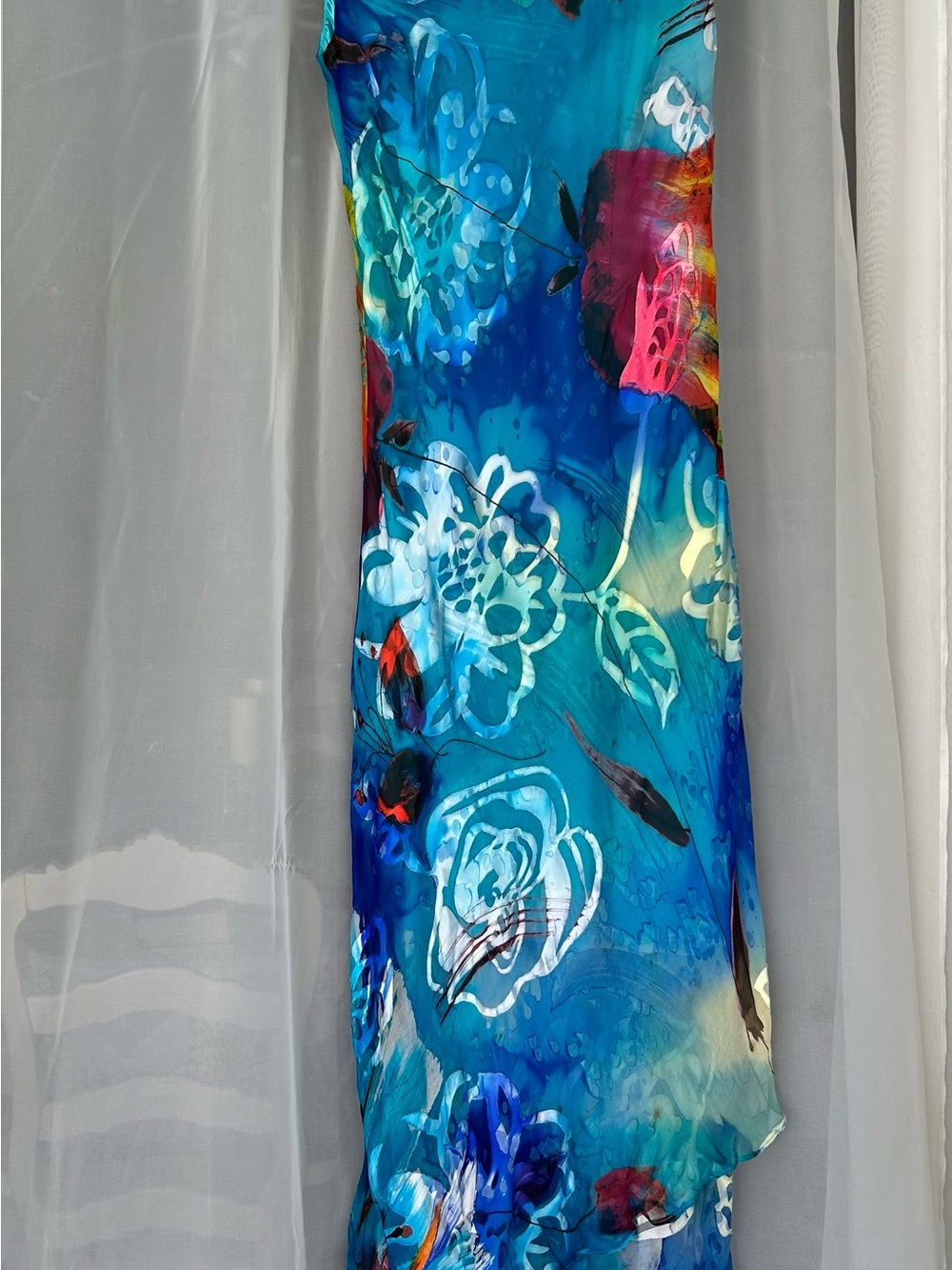 Blue Floral Maxi Dress with Vibrant Print